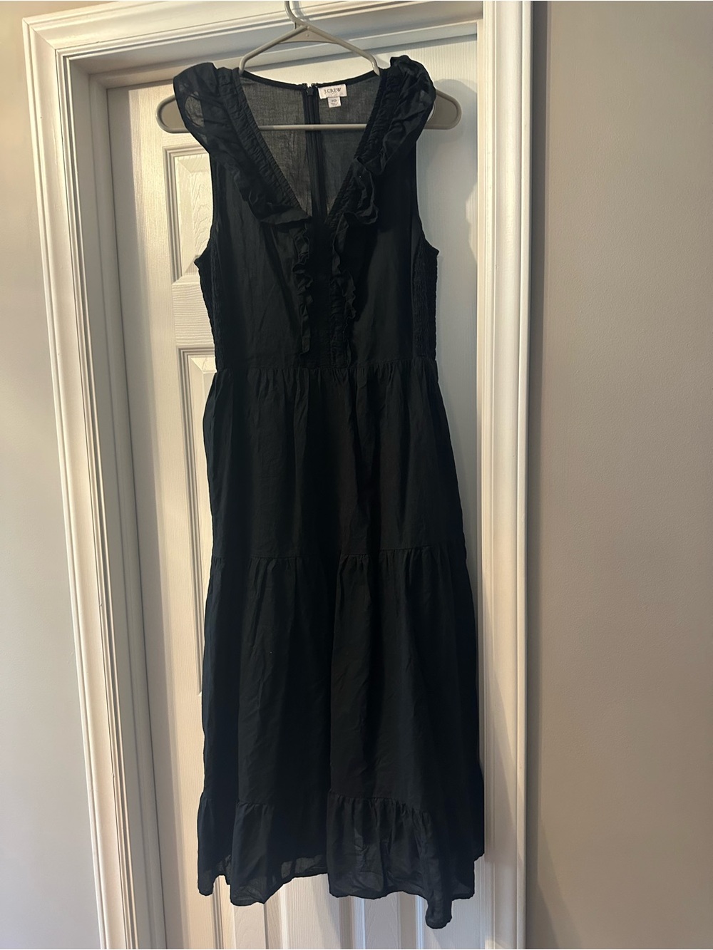 J. Crew Black Ruffle V-Neck Tiered Midi Dress